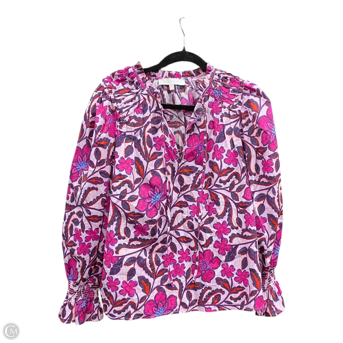 Blouse Long Sleeve By Sugar Lips In Blue & Pink, Size: M