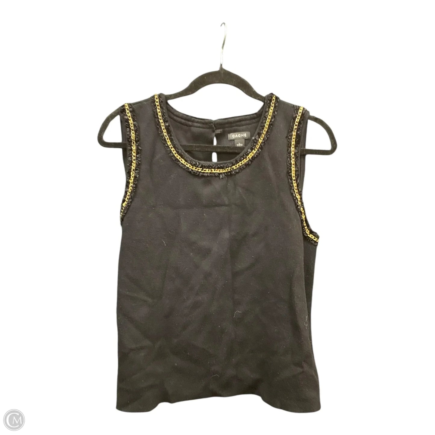 Top Sleeveless By Cache In Black & Gold, Size: L