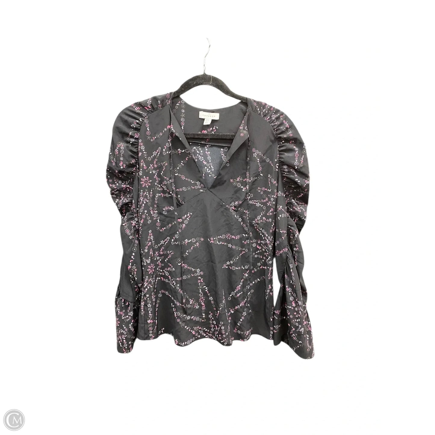 Blouse Long Sleeve By Top Shop In Black & Pink, Size: 2