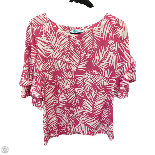 Top Short Sleeve By Escapada Living In Pink & White, Size: S