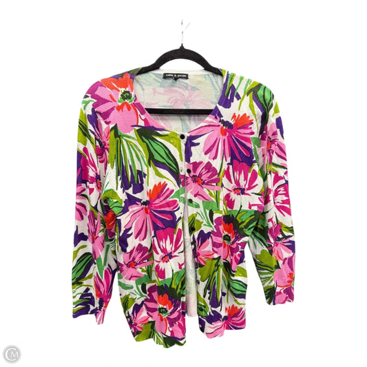 Sweater Cardigan By Cable And Gauge In Floral Print, Size: Xl