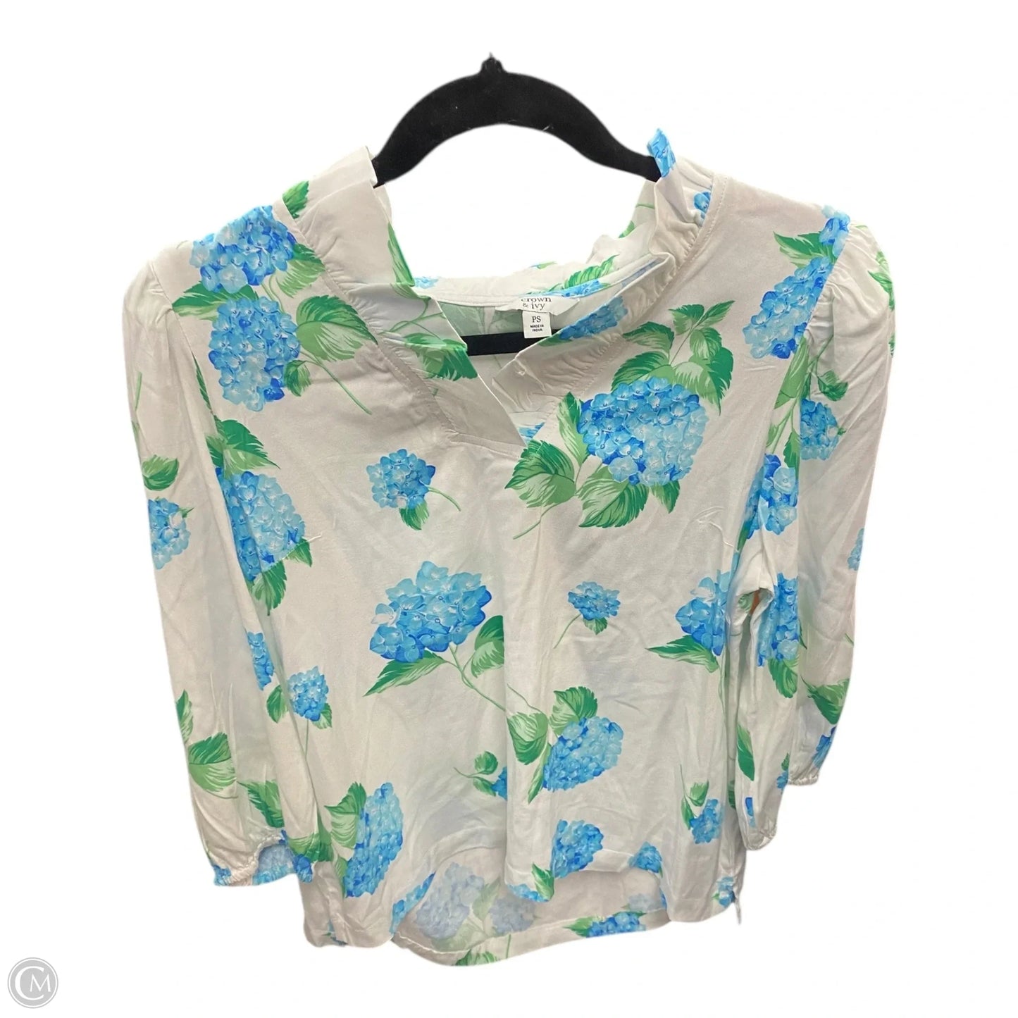 Blouse Long Sleeve By Crown And Ivy In Blue & White, Size: Sp