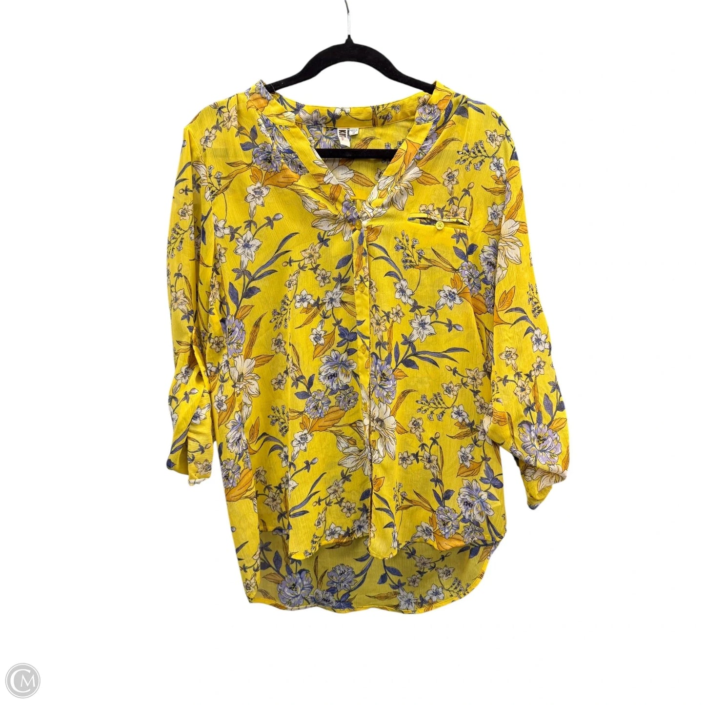 Blouse Long Sleeve By Kut In Blue & Yellow, Size: M