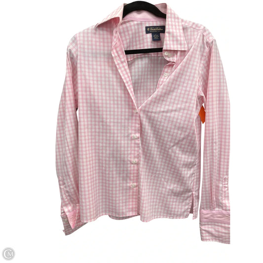 Blouse Long Sleeve By Brooks Brothers In Pink & White, Size: 4