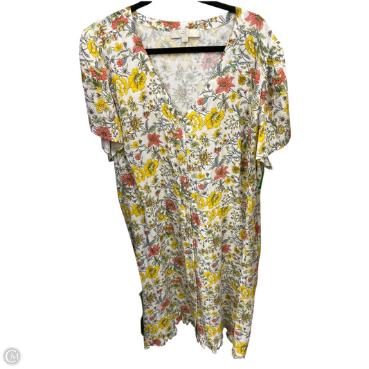 Dress Casual Midi By Loft In White & Yellow, Size: 3x