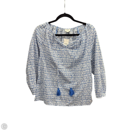 Blouse 3/4 Sleeve By J. Crew In Blue & White, Size: Xs