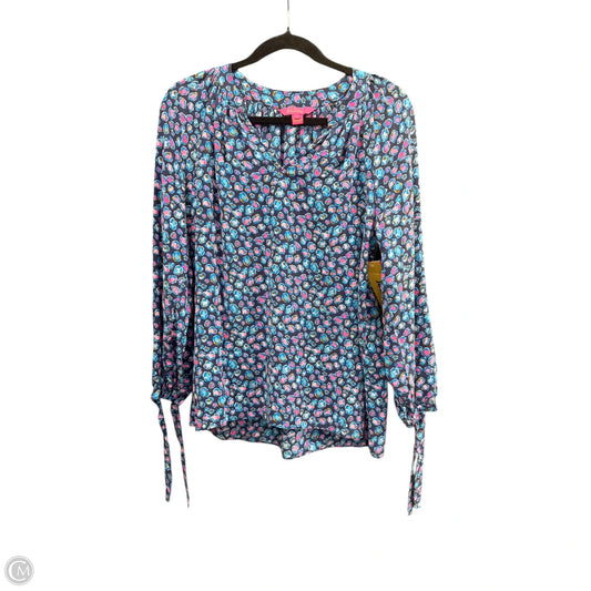 Blouse Designer By Lilly Pulitzer In Blue & Pink, Size: L