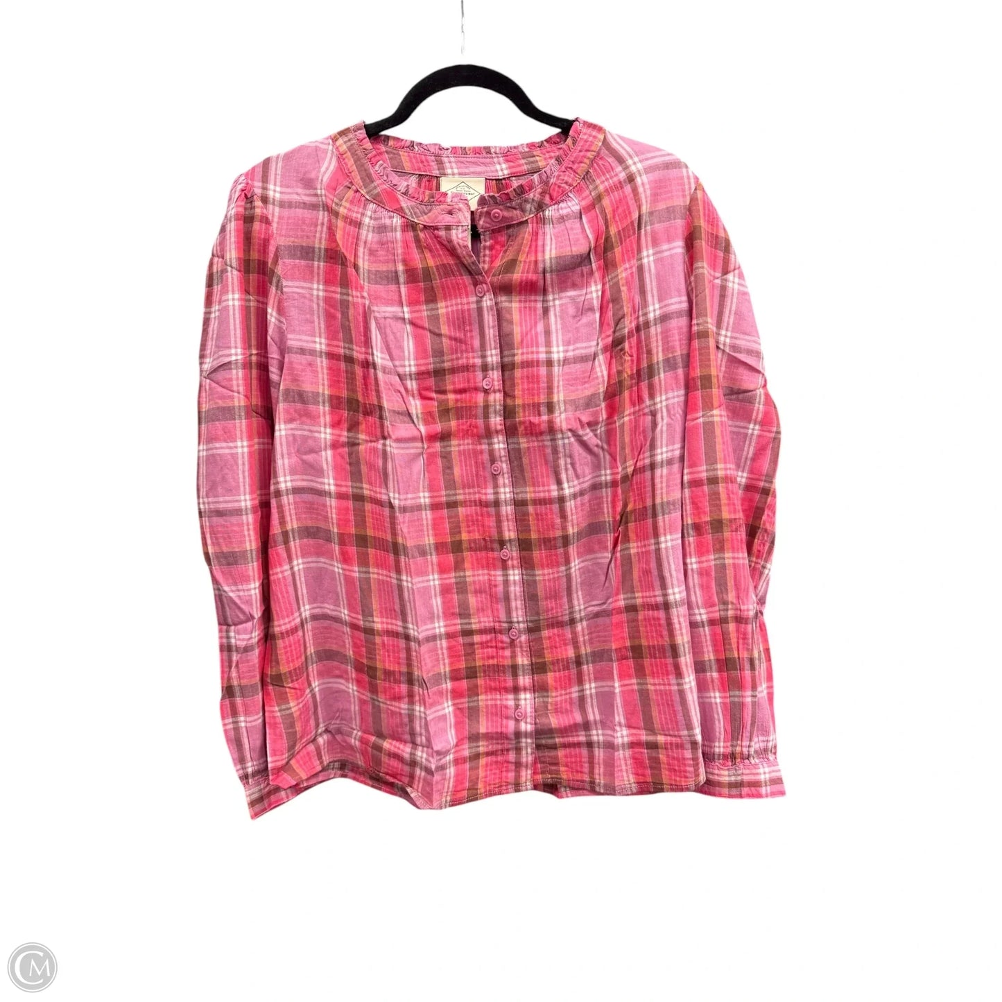 Blouse Long Sleeve By St Johns Bay In Plaid Pattern, Size: L