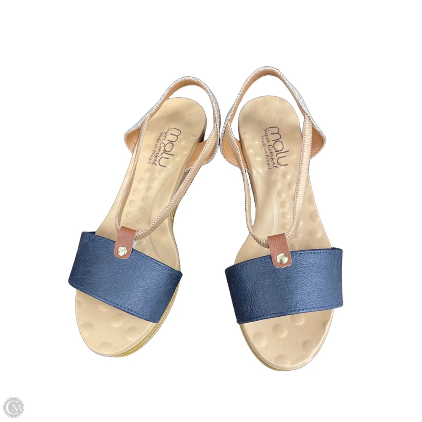 Sandals Heels Wedge By Clothes Mentor In Blue & Tan, Size: 6