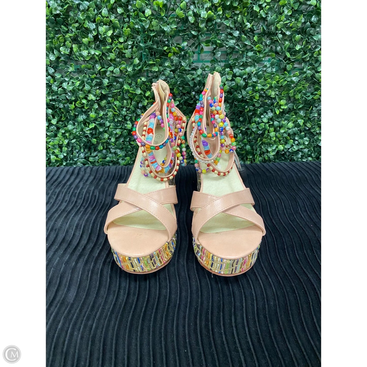 Sandals Heels Wedge By Cme In Pink & Tan, Size: 6.5