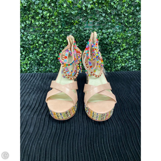 Sandals Heels Wedge By Cme In Pink & Tan, Size: 6.5