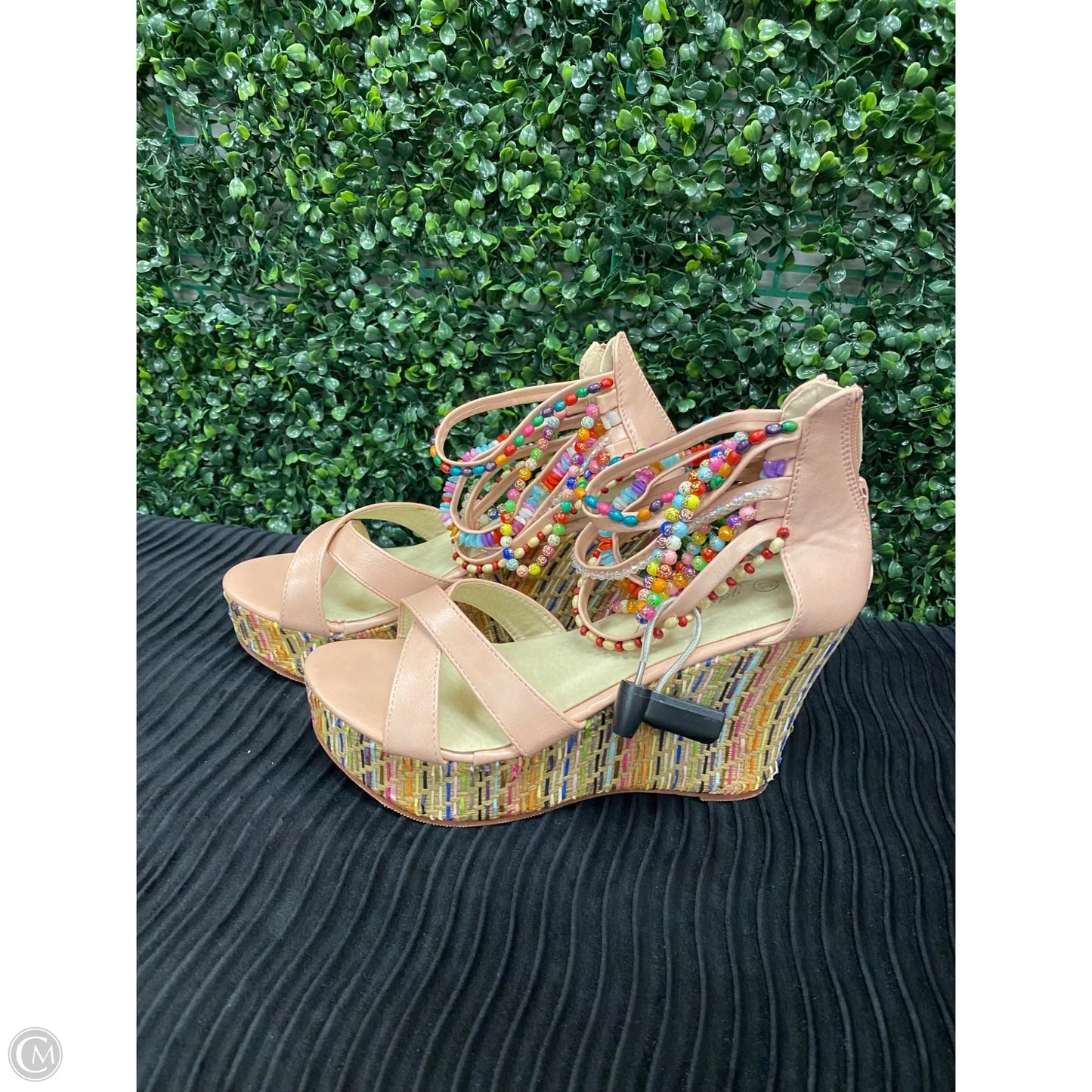 Sandals Heels Wedge By Cme In Pink & Tan, Size: 6.5
