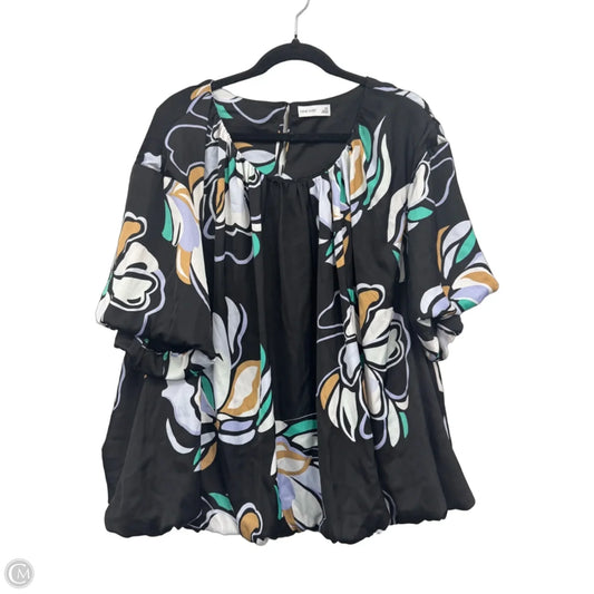 Blouse Short Sleeve By Nine West Apparel In Black & Green, Size: 3x