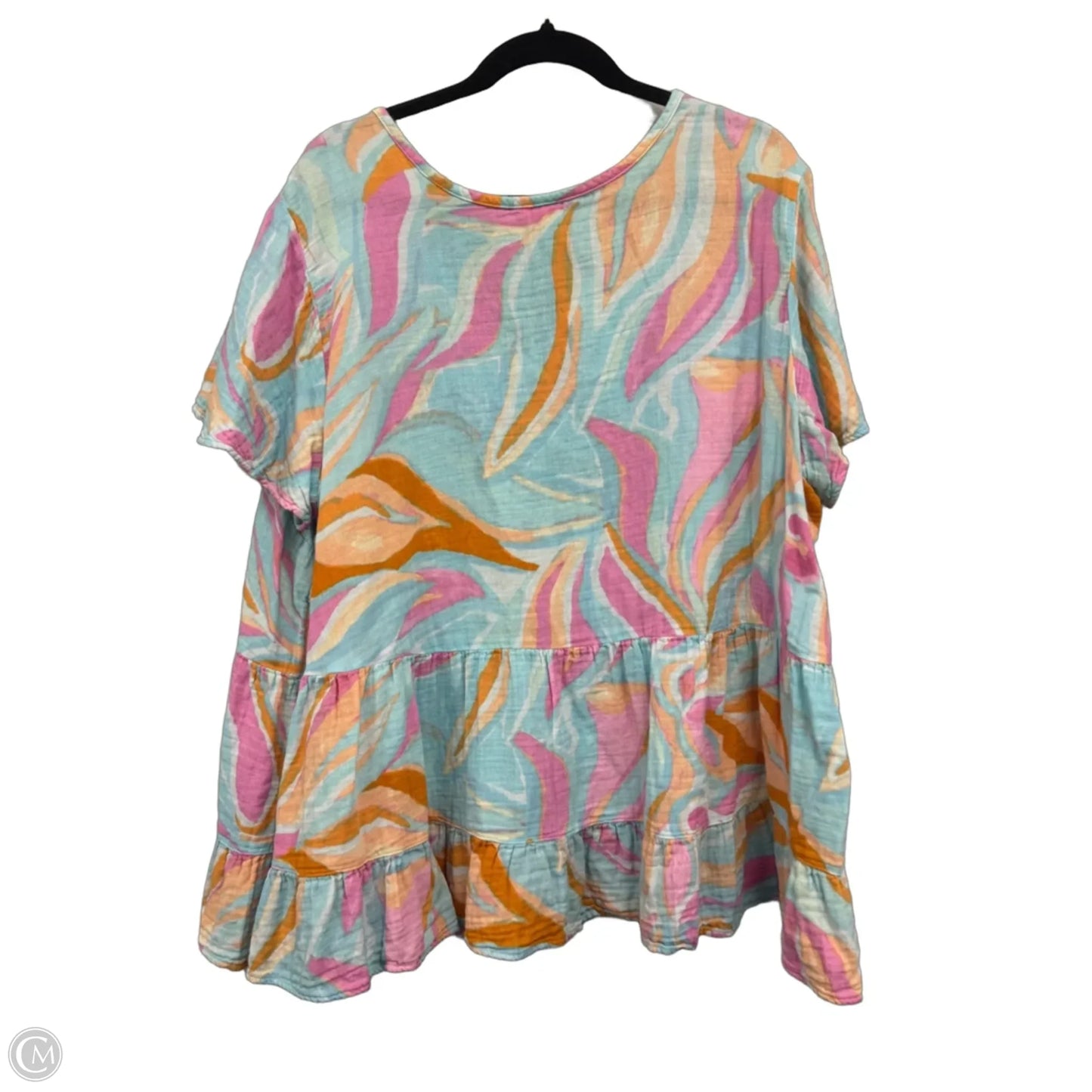 Top Short Sleeve By Terra & Sky In Blue & Pink, Size: 3x