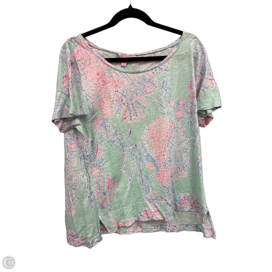 Top Short Sleeve Designer By Lilly Pulitzer In Green & Pink, Size: Xl