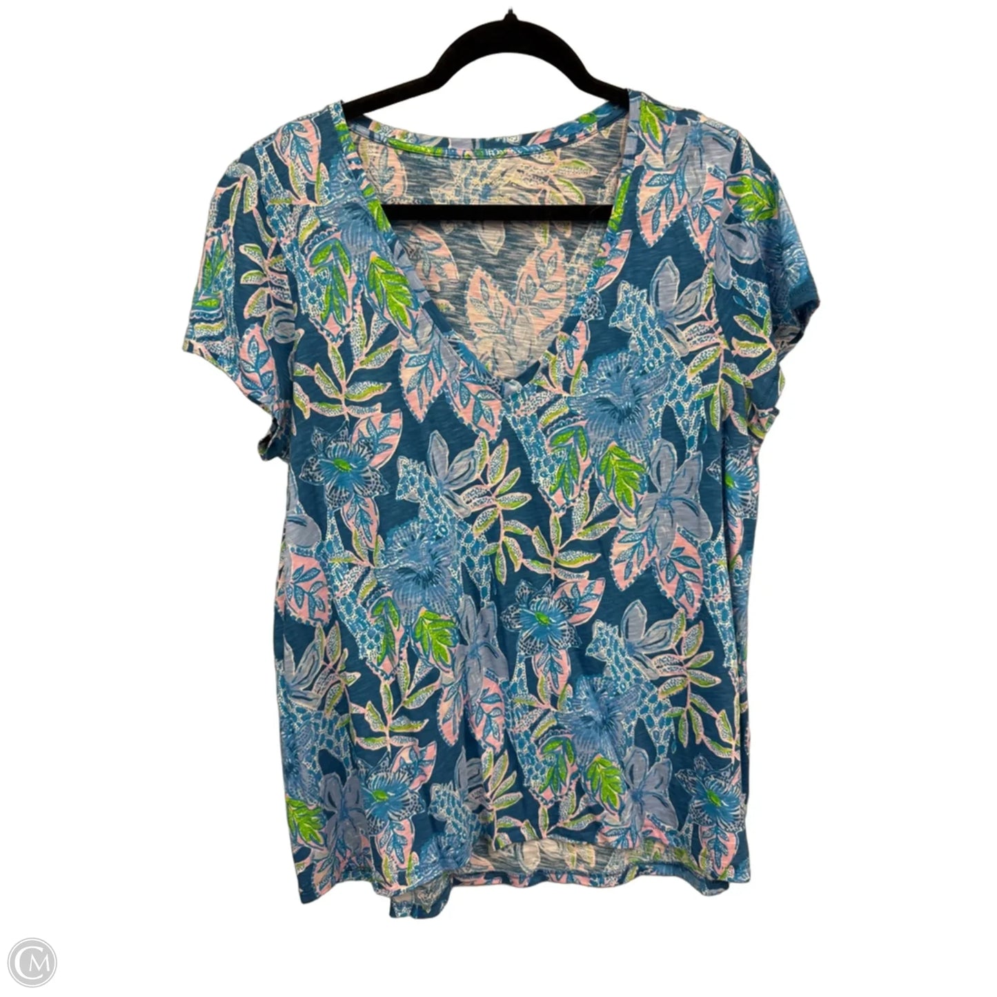 Top Short Sleeve Designer By Lilly Pulitzer In Blue & Pink, Size: Xl
