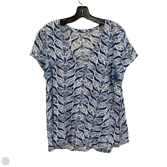 Top Short Sleeve Designer By Lilly Pulitzer In Blue & White, Size: Xl