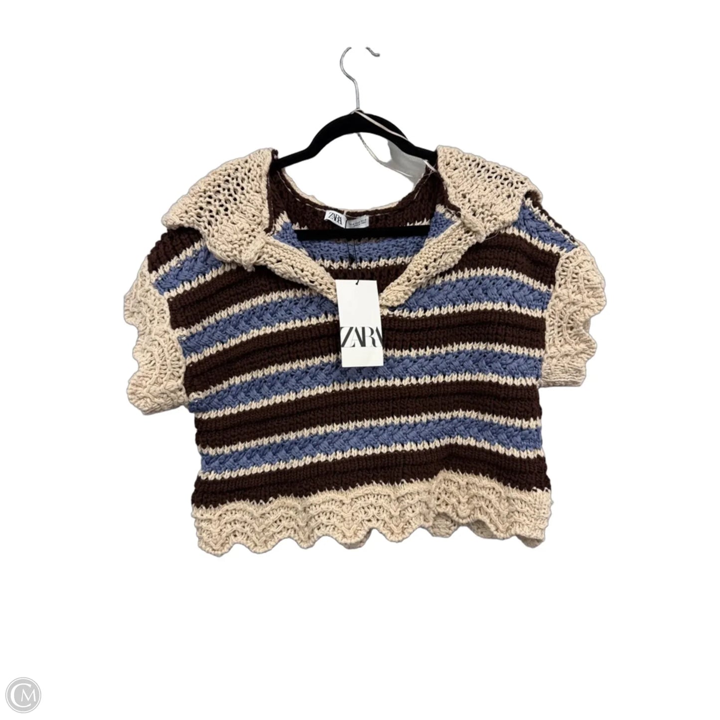 Sweater Short Sleeve By Zara In Blue & Brown, Size: M