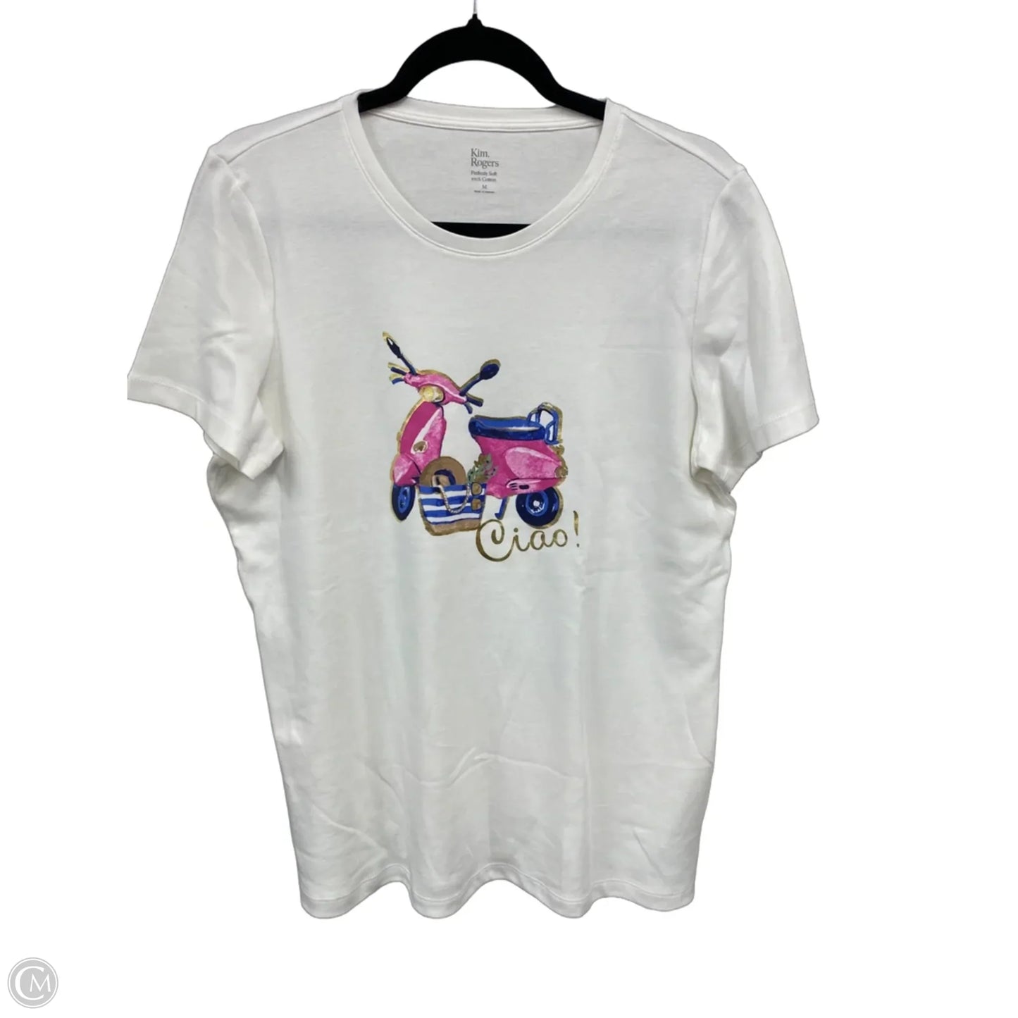 Top Short Sleeve Basic By Kim Rogers In Pink & White, Size: M