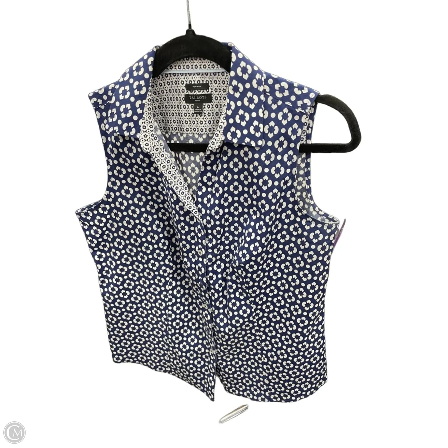 Blouse Sleeveless By Talbots In Blue & White, Size: 6p