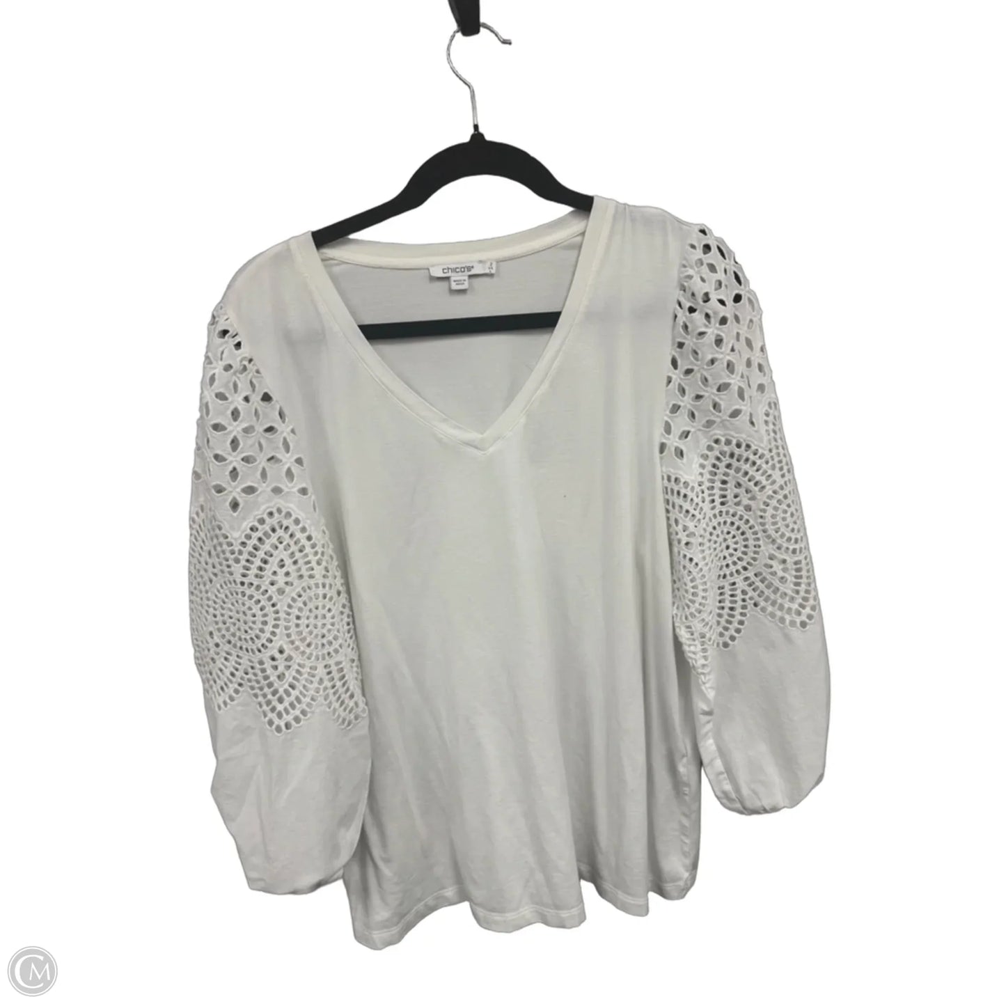 Top 3/4 Sleeve By Chicos In White, Size: L