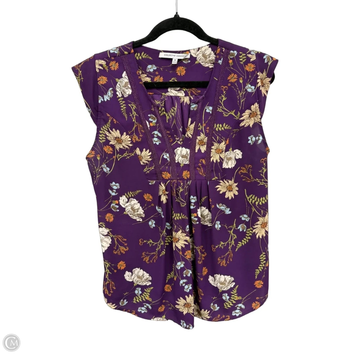 Blouse Short Sleeve By Collective Concepts In Purple & White, Size: M