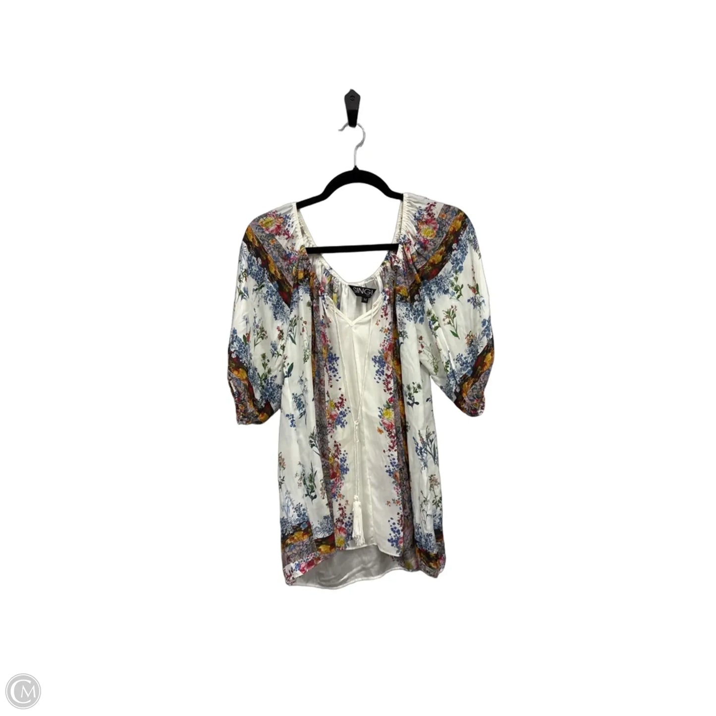 Blouse Short Sleeve By Clothes Mentor In Blue & White, Size: M