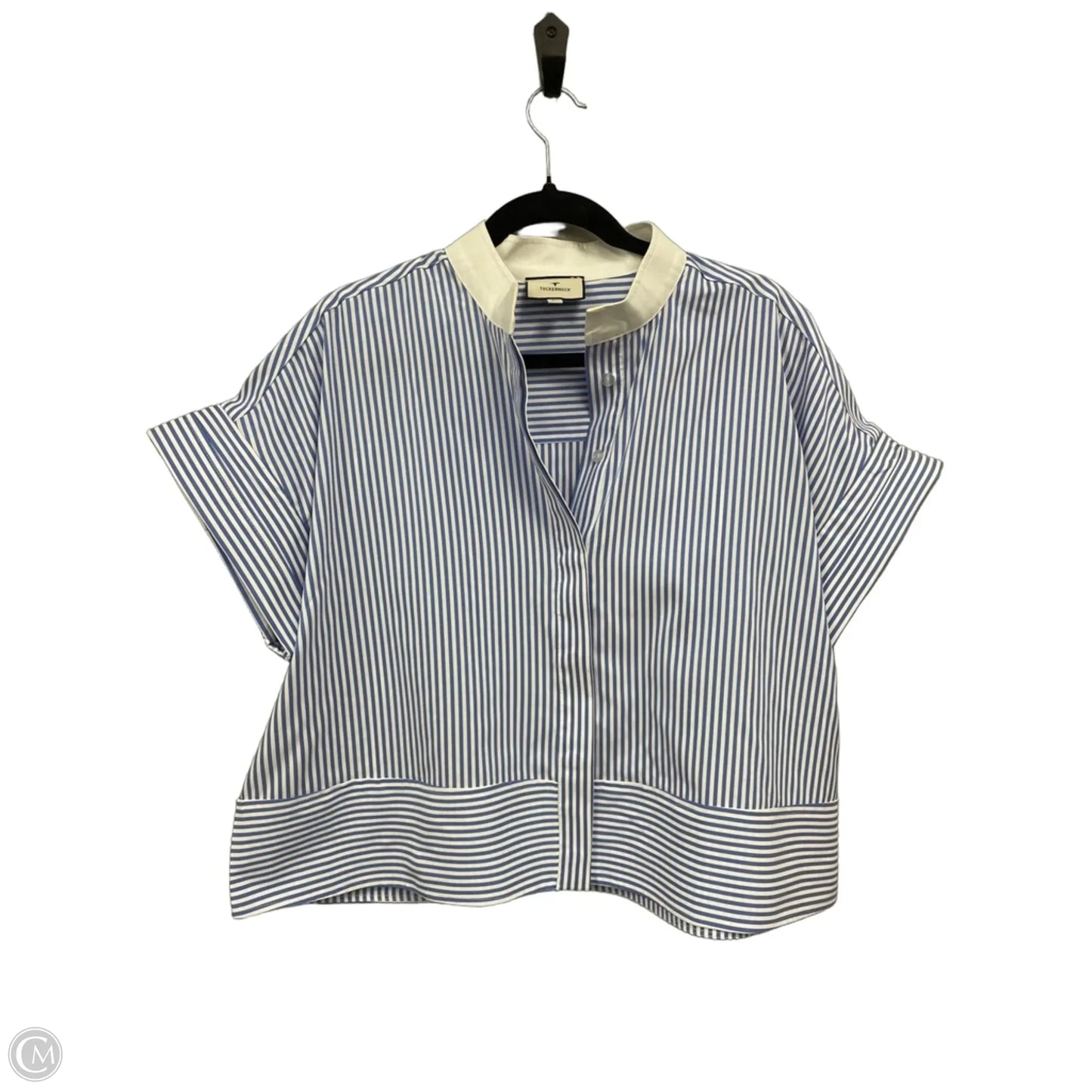 Blouse Short Sleeve By Tuckernuck In Blue & White, Size: L