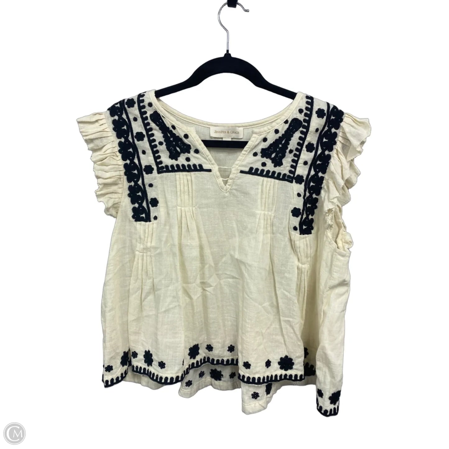 Blouse Short Sleeve By Clothes Mentor In Black & Cream, Size: S