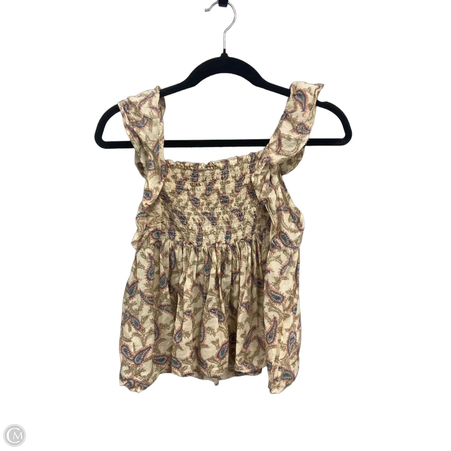 Blouse Sleeveless By Saks Fifth Avenue In Blue & Tan, Size: S