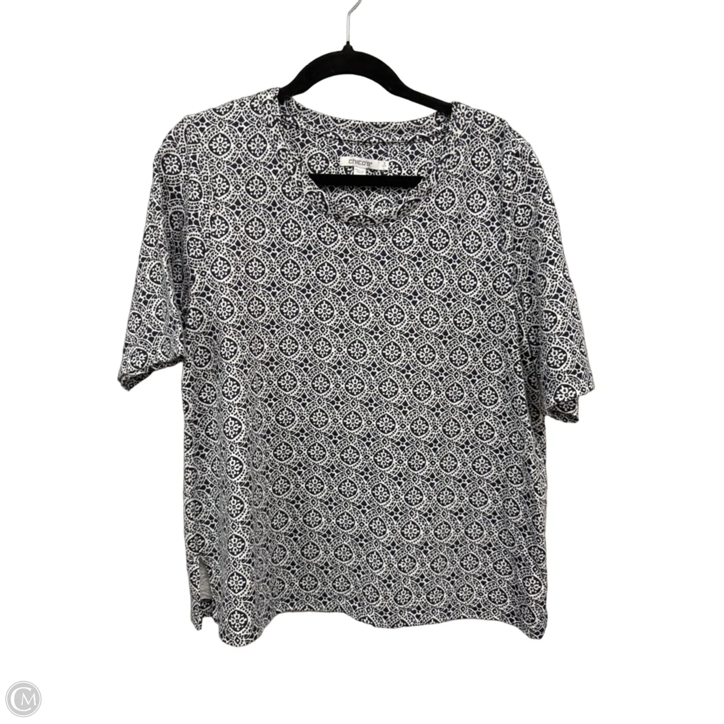 Top Short Sleeve By Chicos In Black & White, Size: L