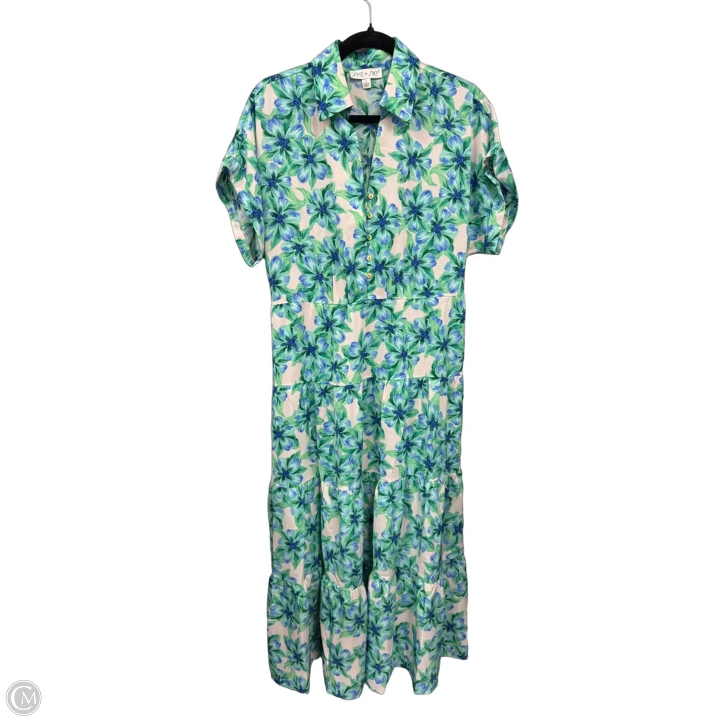 Dress Casual Maxi By She + Sky In Blue & Green, Size: L