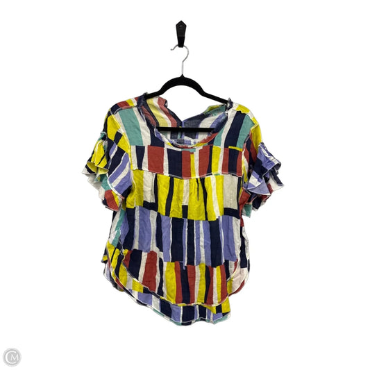 Blouse Short Sleeve By Karlie In Blue & Yellow, Size: M