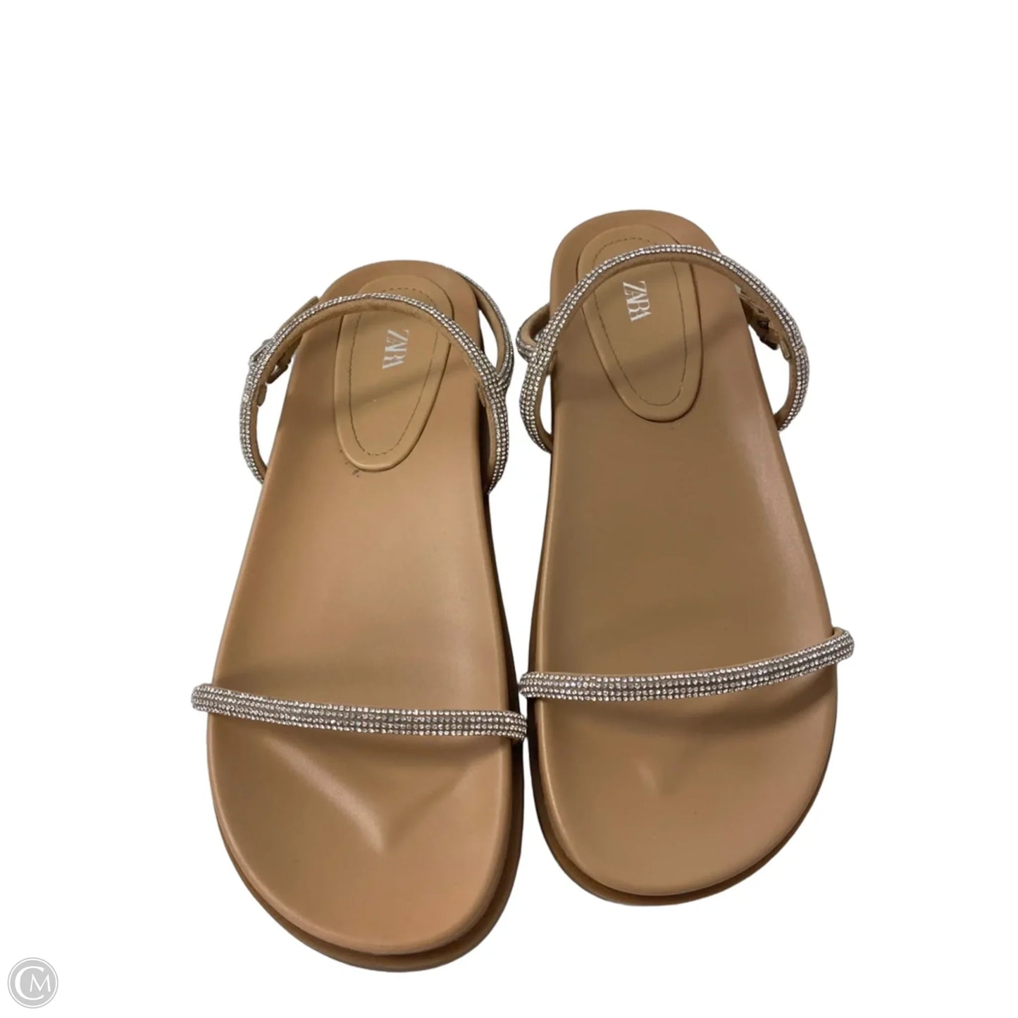 Sandals Flats By Zara In Silver & Tan, Size: 7.5