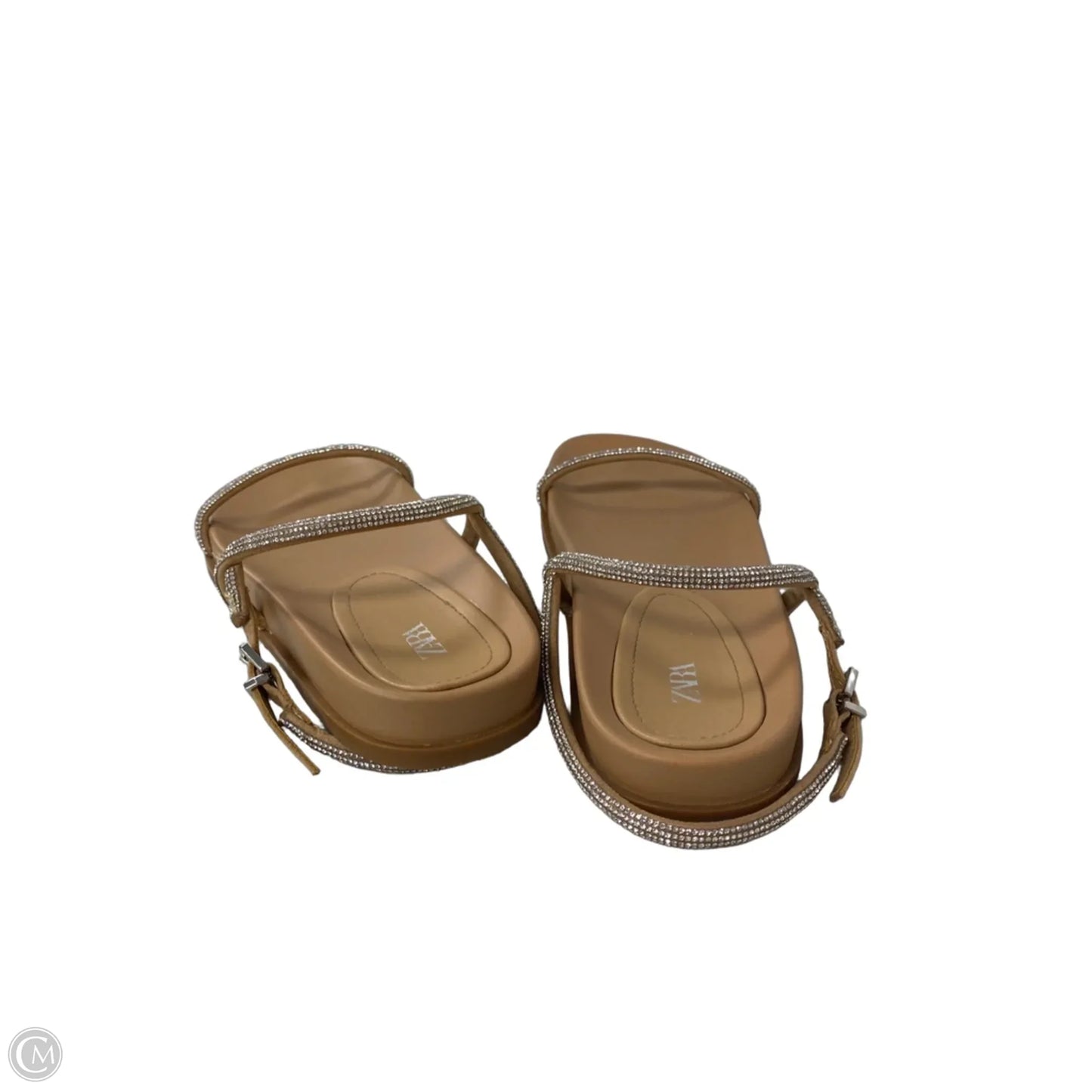 Sandals Flats By Zara In Silver & Tan, Size: 7.5