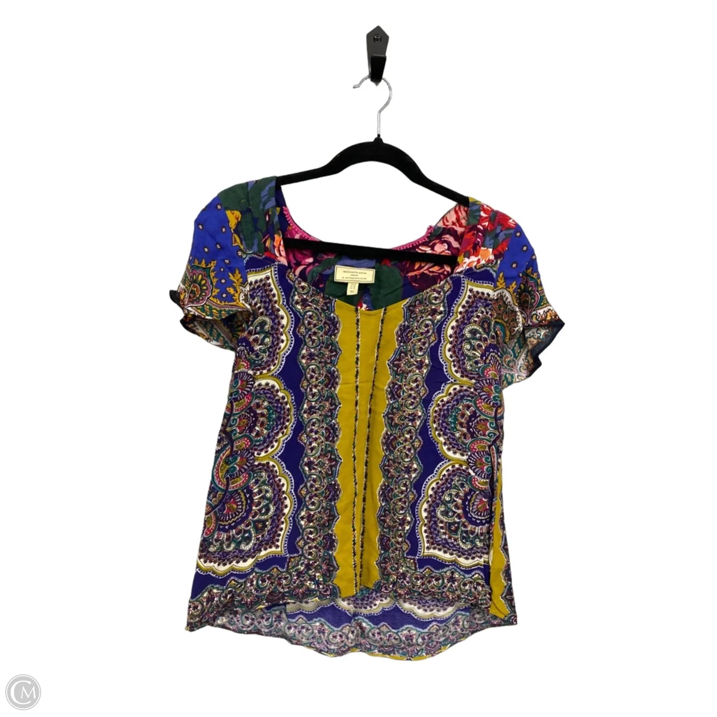 Blouse Short Sleeve By Moulinette Soeurs In Blue & Gold, Size: 6