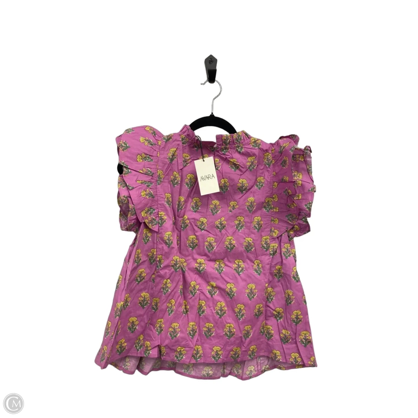 Blouse Short Sleeve By Cmc In Purple & Yellow, Size: S
