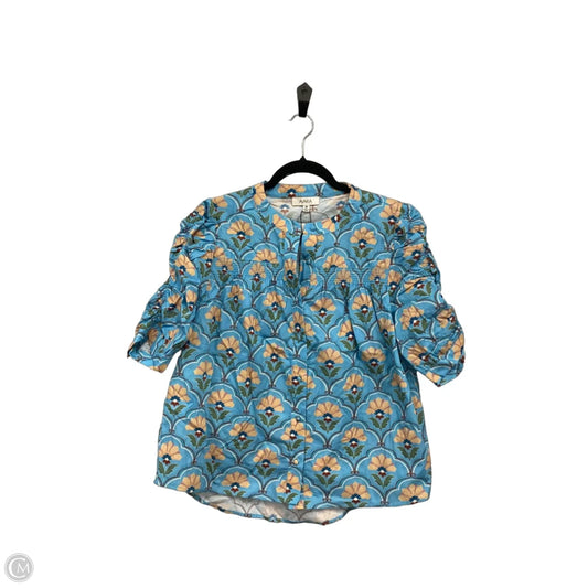 Blouse Short Sleeve By Cmc In Blue & Cream, Size: M