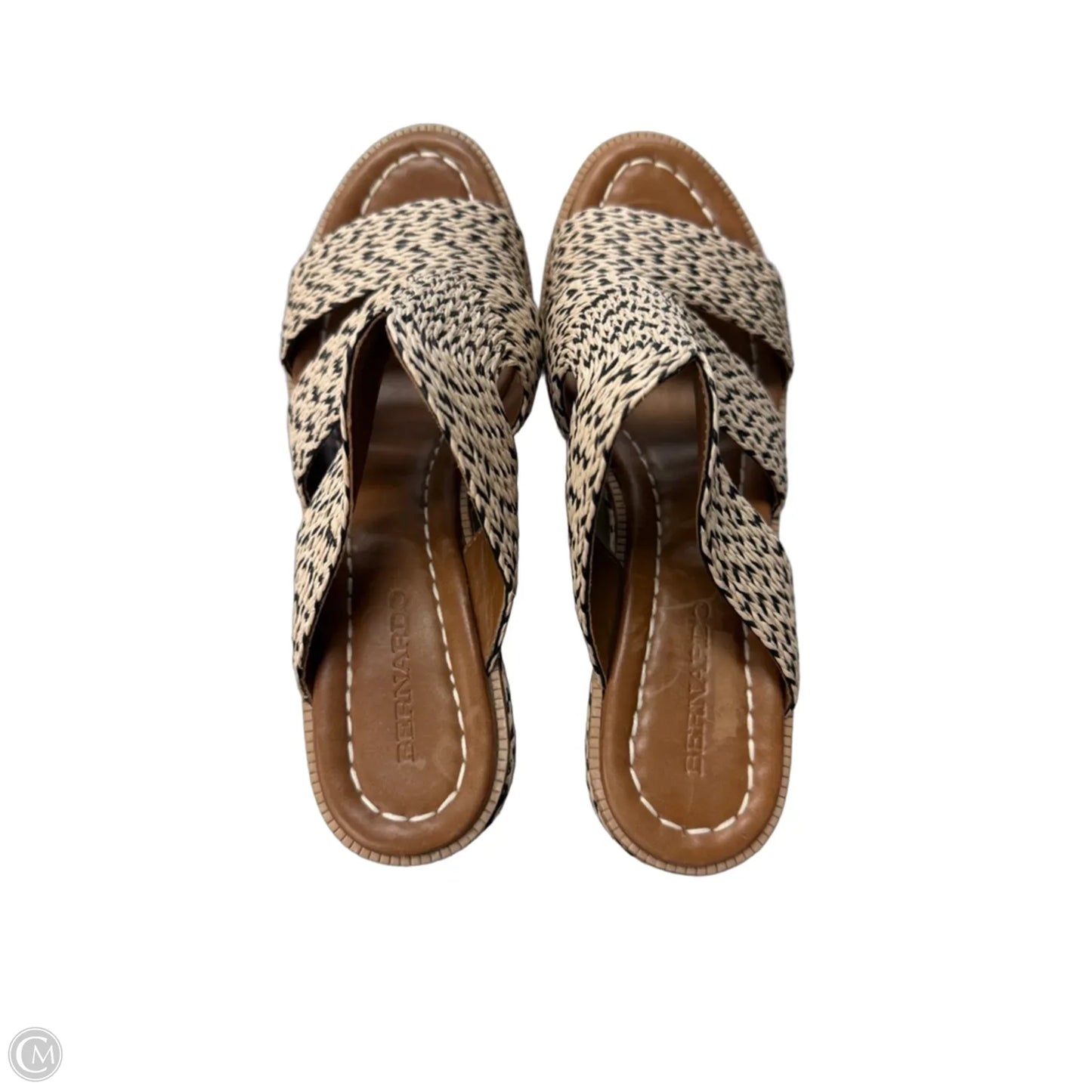 Sandals Heels Wedge By Bernardo In Black & Cream, Size: 8.5