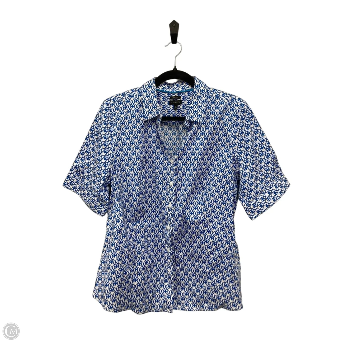 Blouse Short Sleeve By Talbots In Blue & White, Size: 16