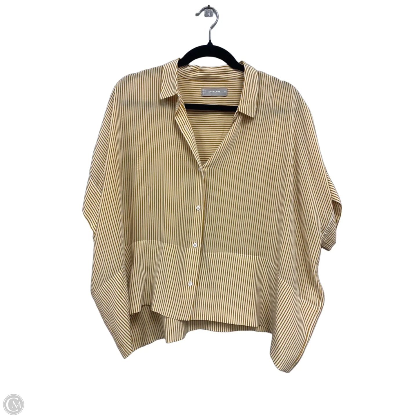 Blouse Short Sleeve By Everlane In Gold & White, Size: 14