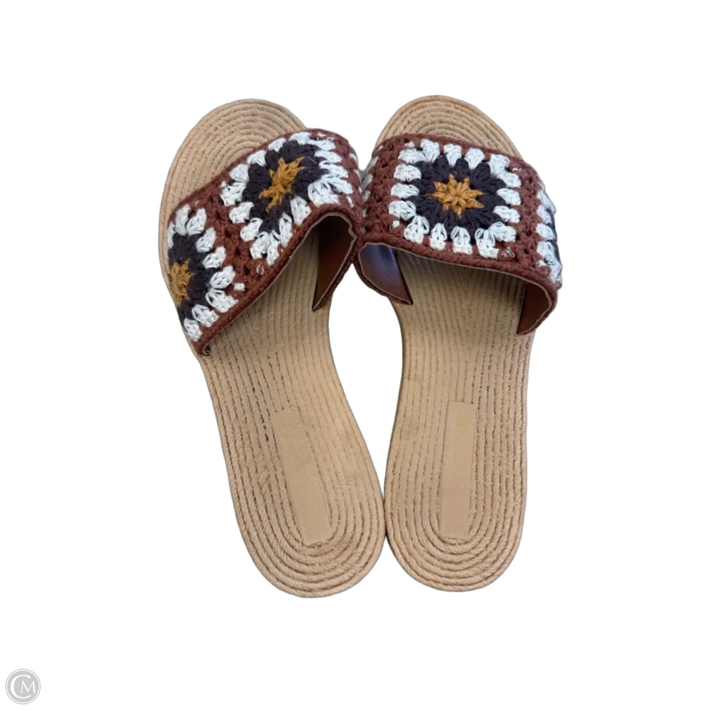 Sandals Flats By Clothes Mentor In Brown & Cream, Size: 9
