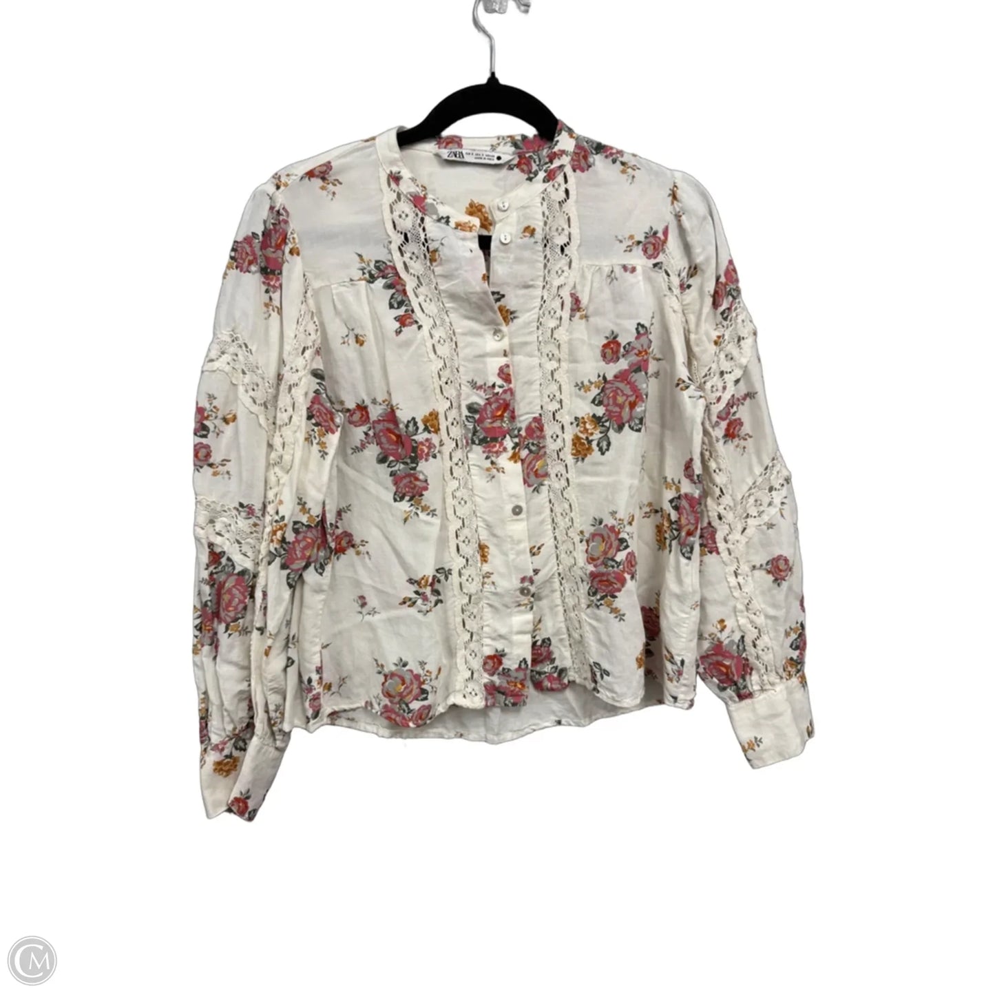 Blouse Long Sleeve By Zara In Cream & Pink, Size: S