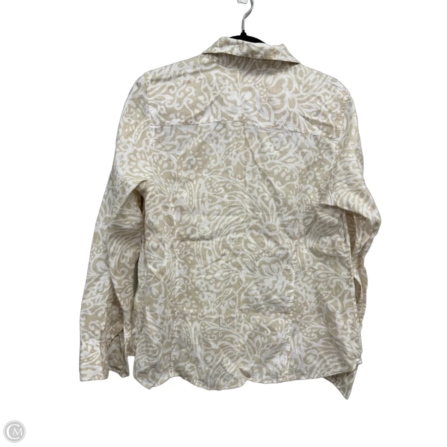 Blouse Long Sleeve By Charter Club In Tan & White, Size: 14