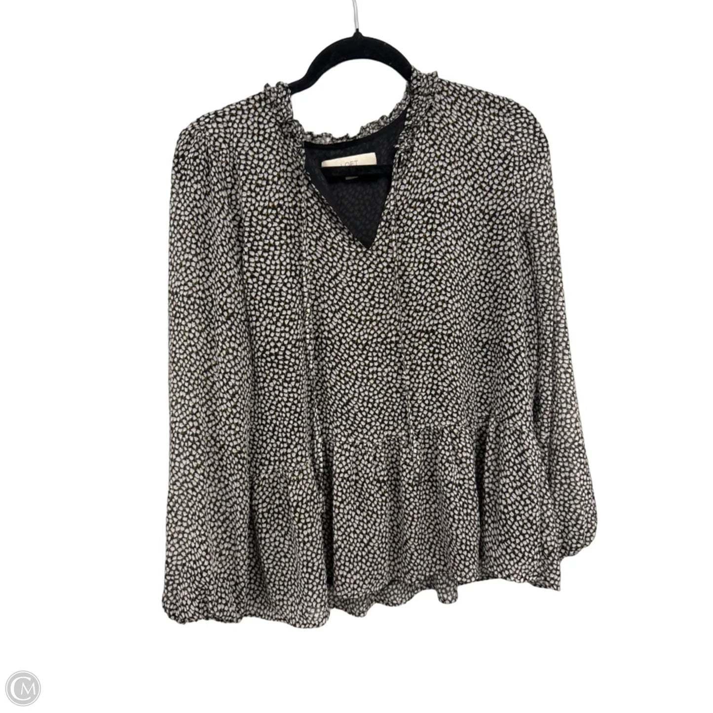 Blouse Long Sleeve By Loft In Black & Cream, Size: M