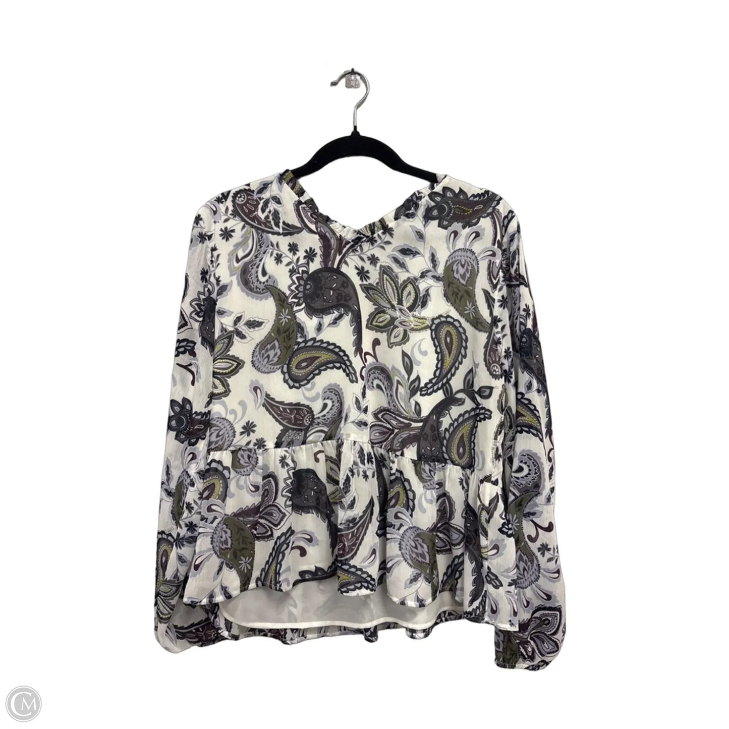 Blouse Long Sleeve By Loft In Purple & White, Size: M