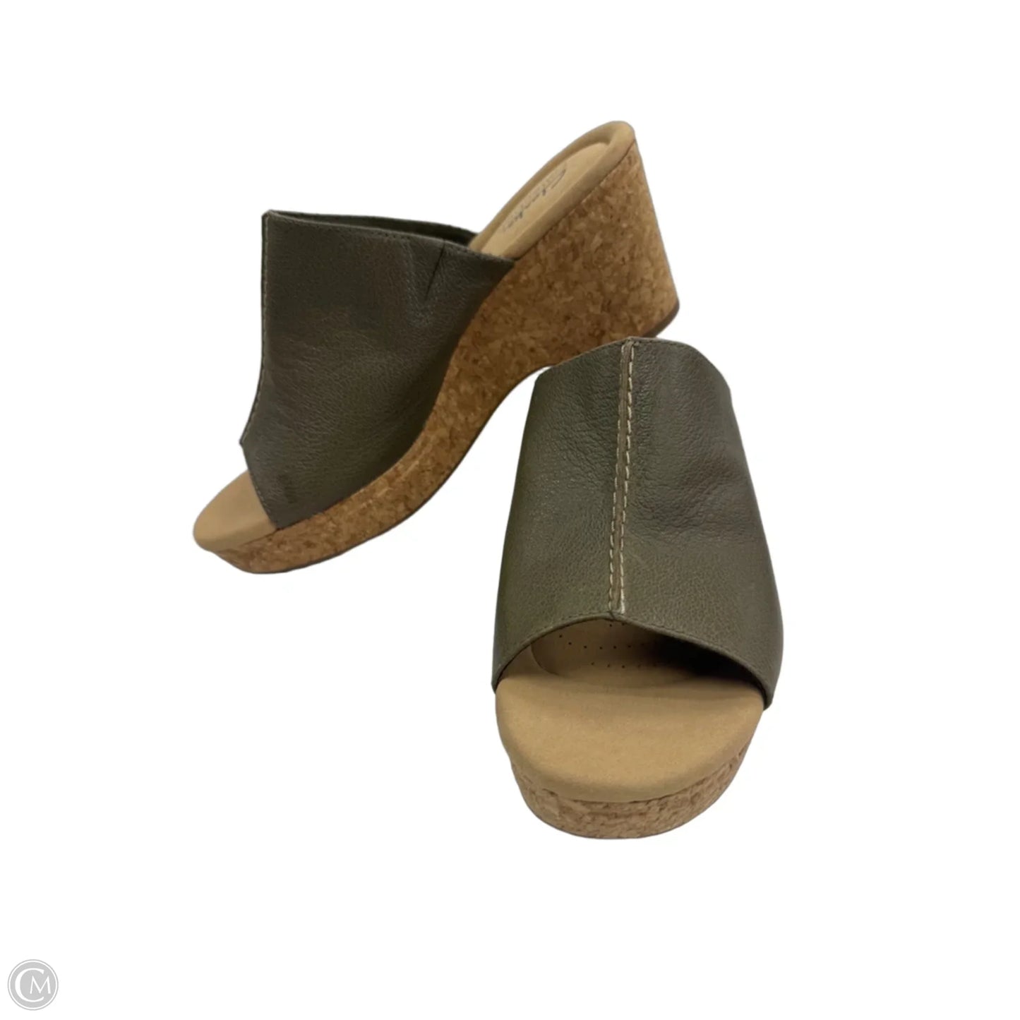 Sandals Heels Wedge By Clarks In Green, Size: 9