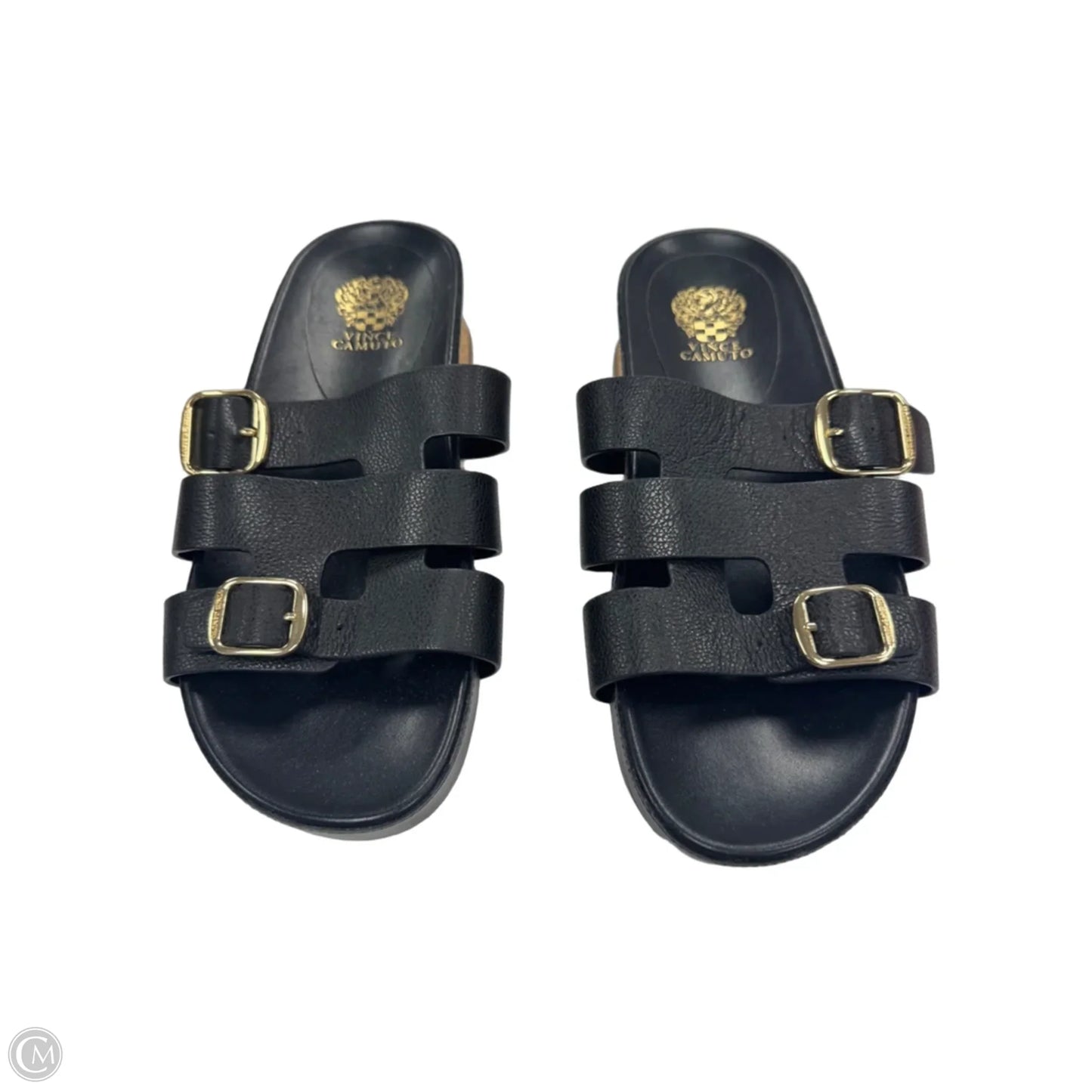 Sandals Heels Platform By Vince Camuto In Black & Gold, Size: 9