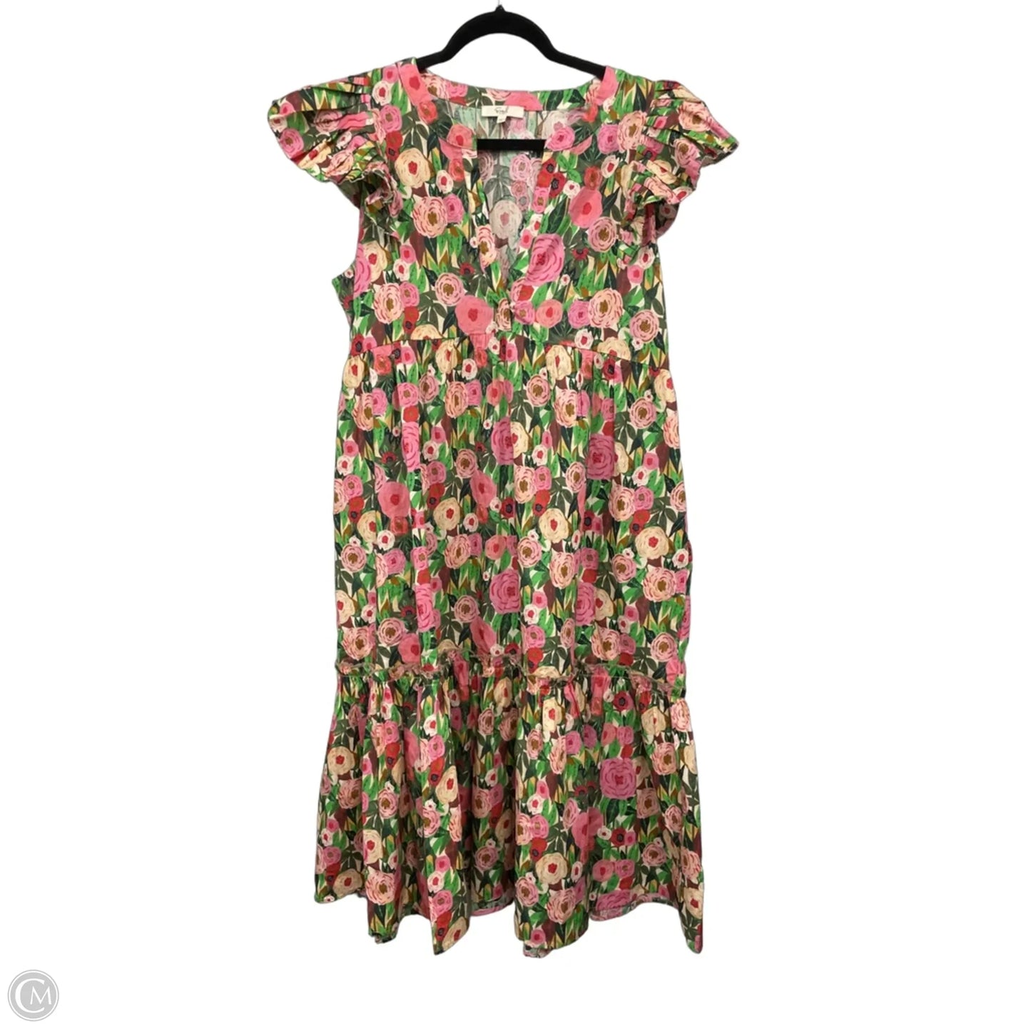Dress Casual Midi By Easel In Green & Pink, Size: L