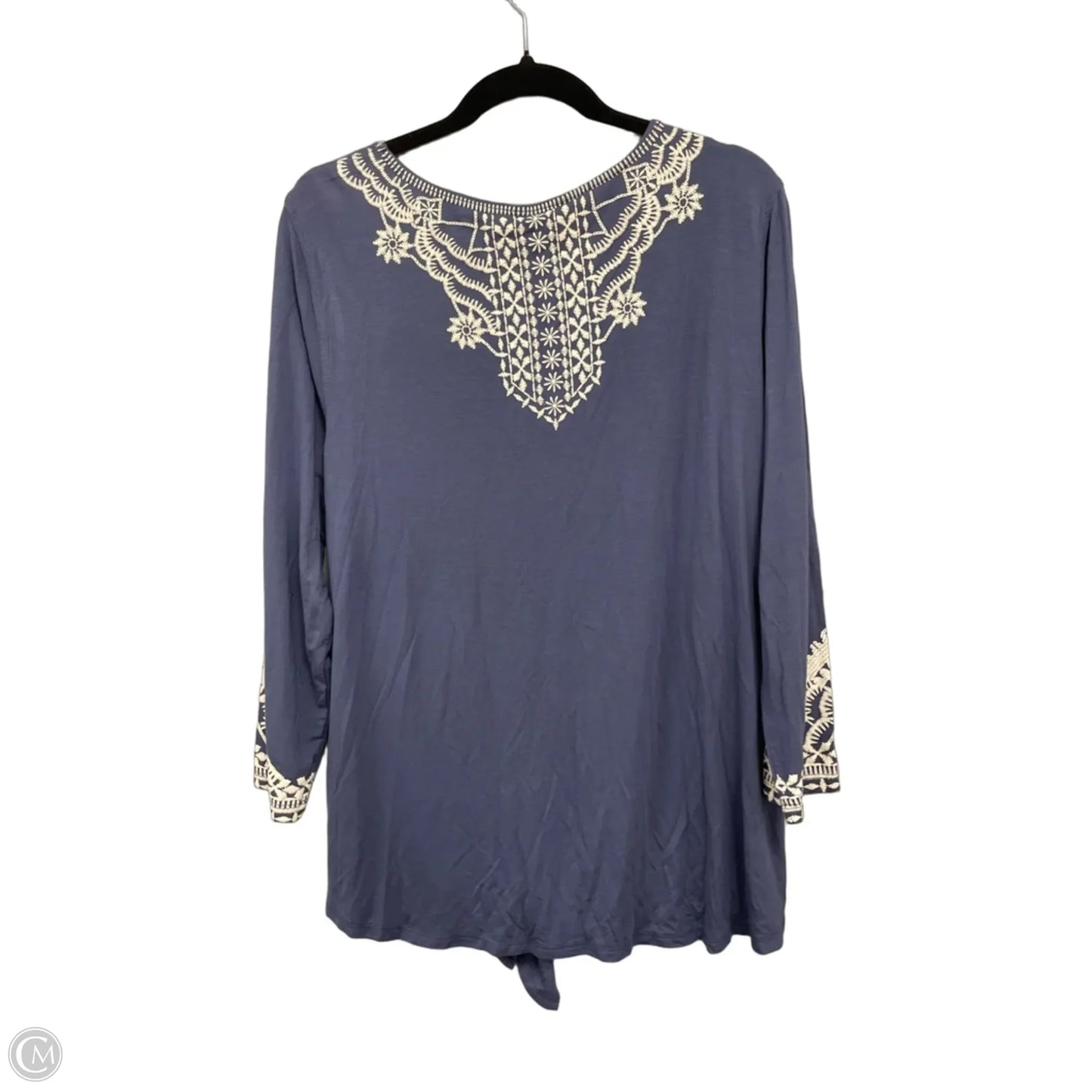 Top Long Sleeve By Multiples In Blue & Cream, Size: L